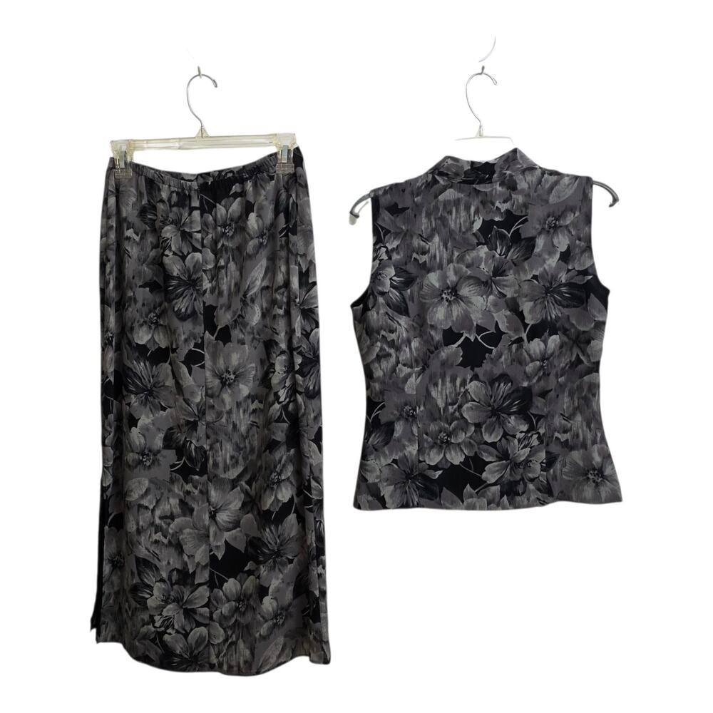 Laura Scott Petite 2 Pc Floral Sleeveless Top + Skirt Set Career Office Gray 6P - Picture 4 of 11